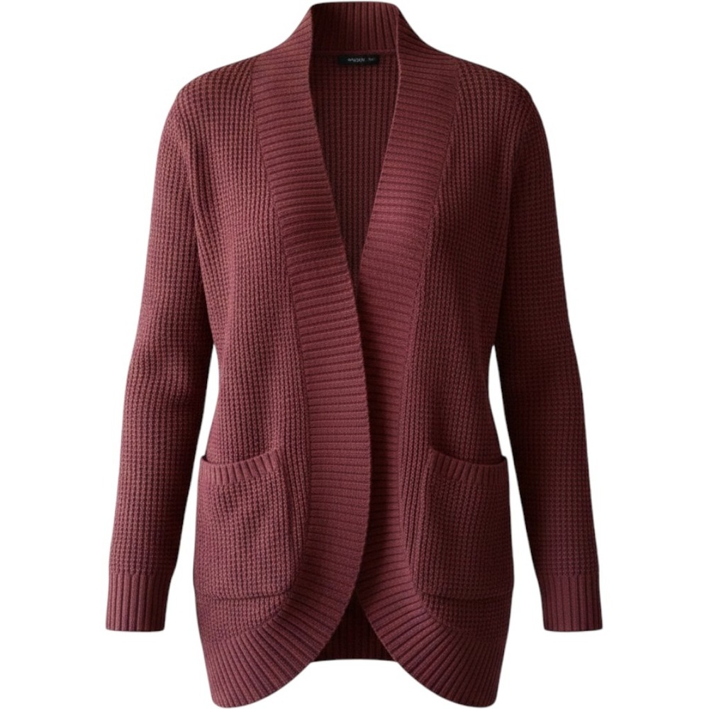 MEROKEETY Womens Maroon Ribbed Knit Cardigan Sweater Pockets Medium